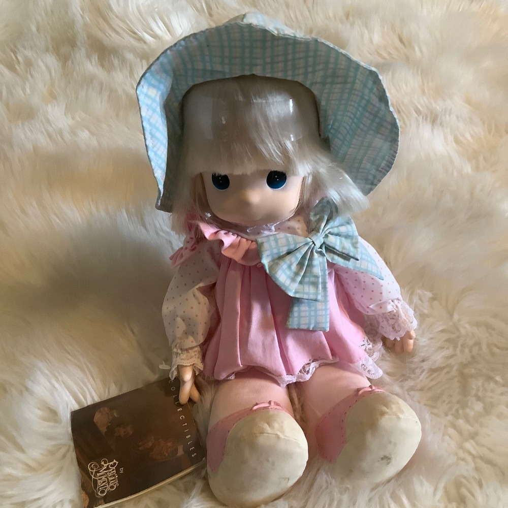 Vintage Precious Moments Soft Body‎ Doll Pink Dress Gingham Hat 16 inch PMC Inc